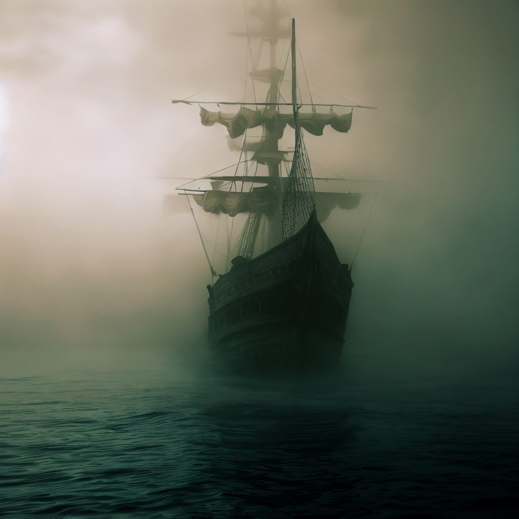 Segelschiff im Nebel auf dem Meer
