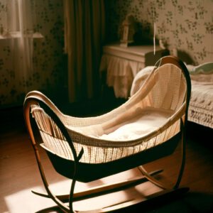Leere Wiege steht in einem Zimmer