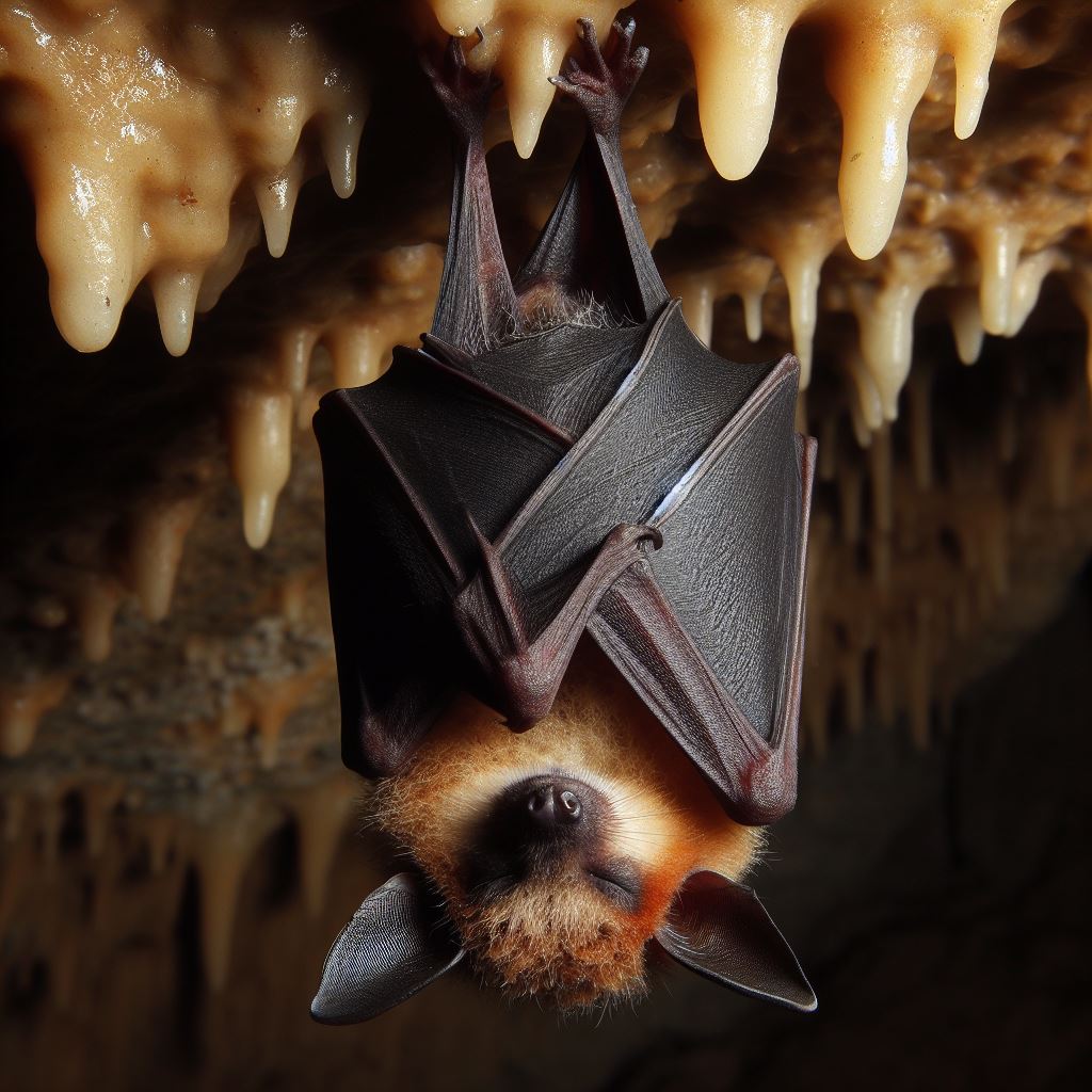 Fledermaus hängt kopfüber in Höhle