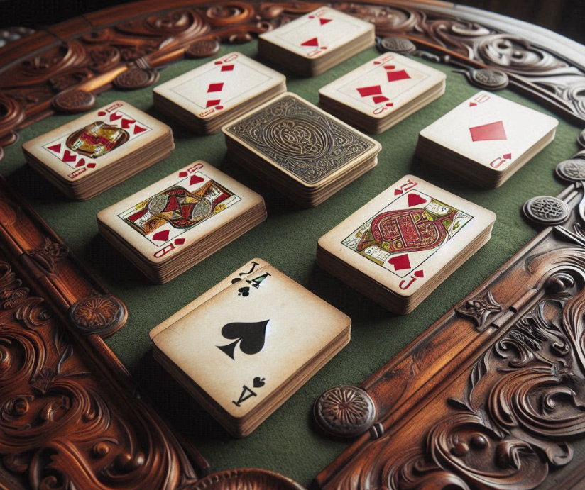 Spielkarten auf einem alten Tisch